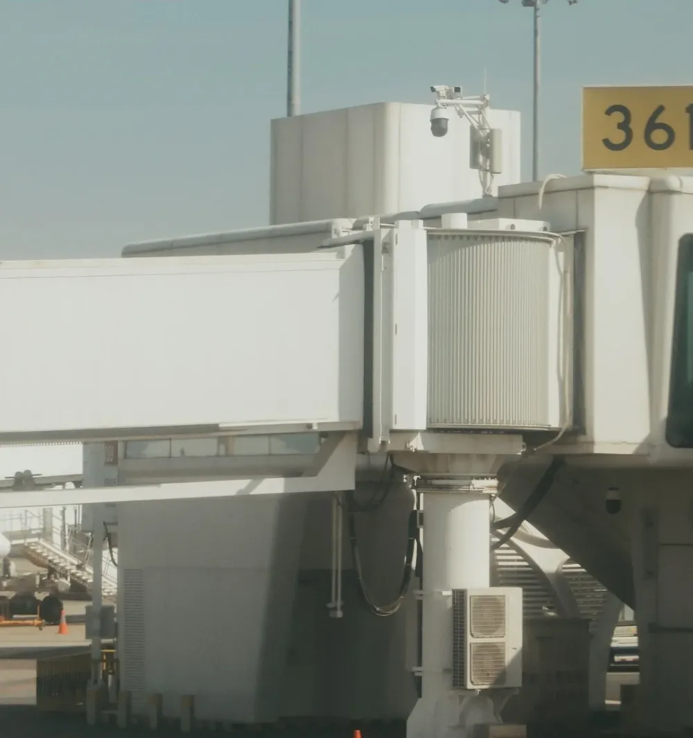 An airport jet bridge connected to a gate