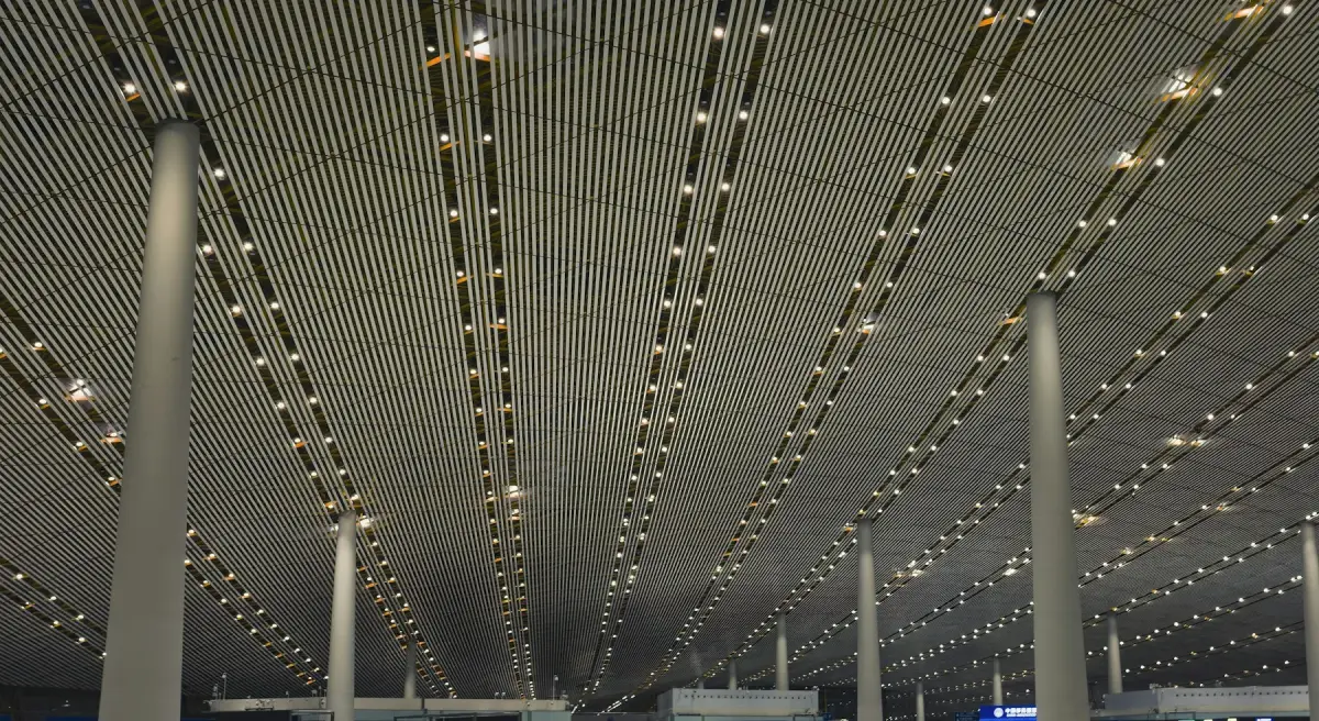 Architectural ceiling detail of a modern airport terminal